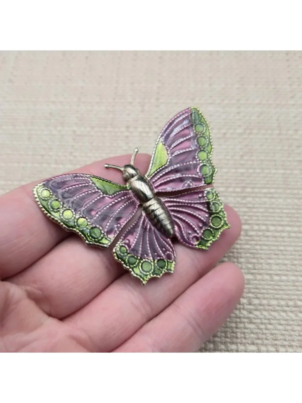 Vintage Purple and Green Enamel Butterfly - Shimmering Insect Pin Brooch B1436